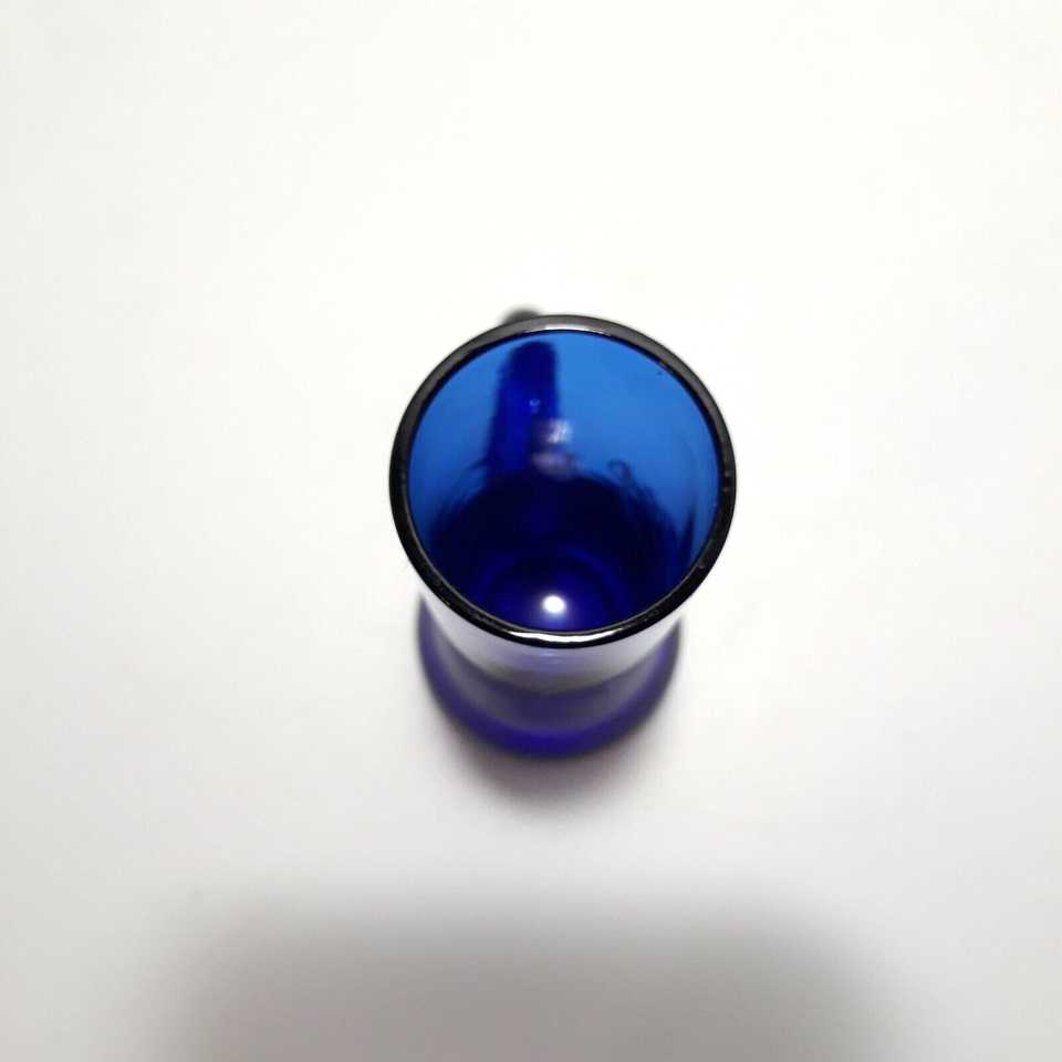 Blue Bud Vase 4" Vintage Applied Handle Shot Glass Decor Brush Holder