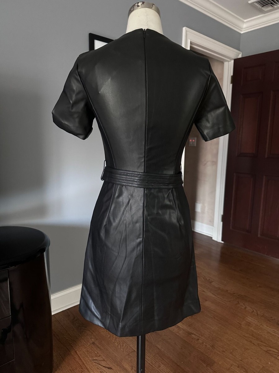 NWT MNG Casual black short sleeve faux leather dress size 2