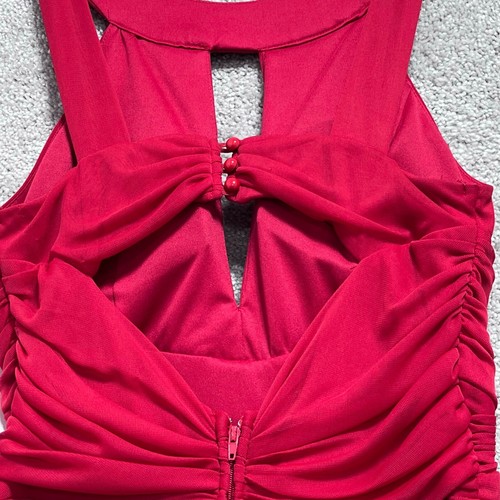 Trixxi Women Red Halter Prom Rouched Jeweled Formal Gown Dress Juniors Size 7 - Picture 11 of 20