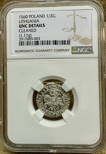 Poland Lithuania 1560 1/2 Groat Pólgrosz NGC UNC Sigismund II August L/LITV - Picture 4 of 6