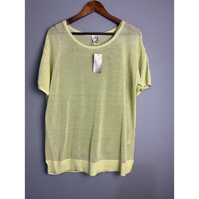 Chico's Mesh Pullover Sheer Open Knit Sweater w/ Layer Tank Soft Lime Size 2 Lg