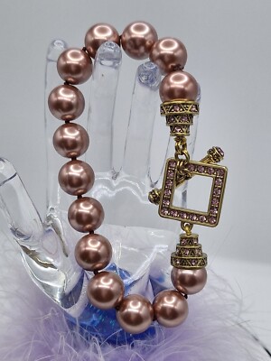 Heidi Daus Rose Colored Simulated Pearls w/Toggle Swarovski Crystals Bracelet