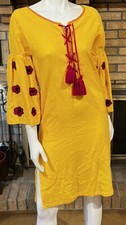 Sensi Studio Mango Yellow & Magenta Floral/Tassel Detail Gauze Cover Up