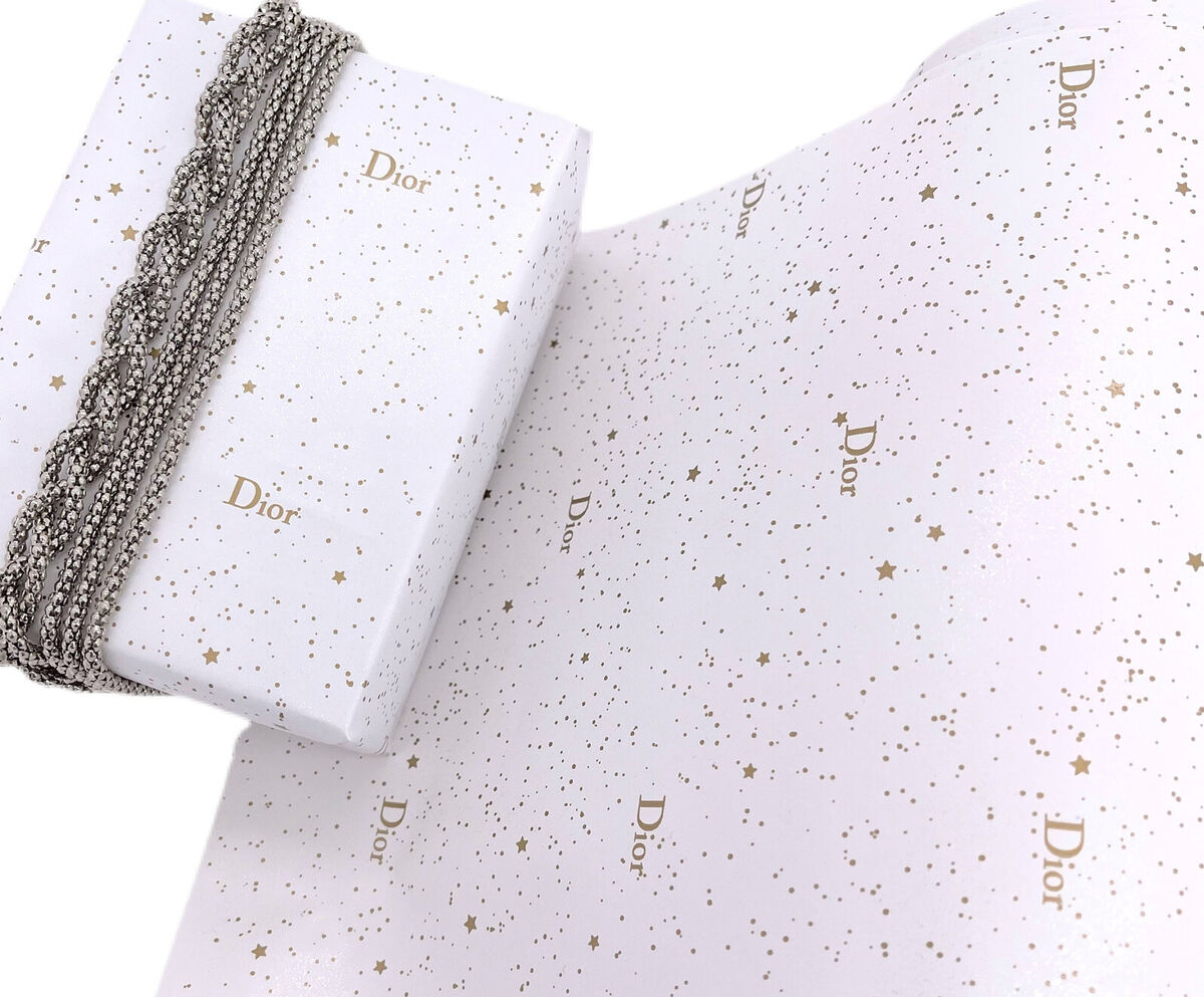 Dior Authentic Logo Stars Gift Wrapping Paper Approx 6 Ft. 27.5” Wide White  Gold