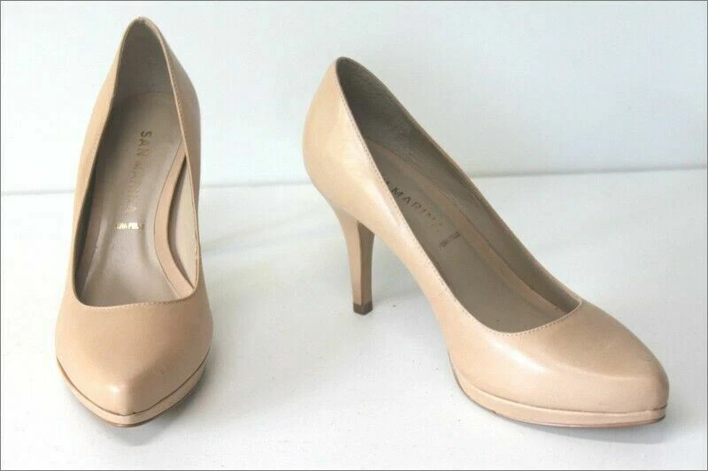 SAN MARINA Escarpins Cuir Beige Talons Hauts T 40 TBE