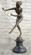 Signed Nude Acrobat Lady Bronze Sculpture Marble Statue Art Deco Hot Cast Statue