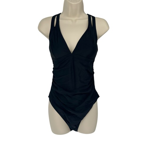 NEW Cupshe Black Tummy Control Tie Back One-Piece Swimsuit Sz Large