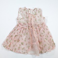 Vintage Toddler Party Dress 1950s Sheer Organza Floral Pink Roses Size 2 Ruffles