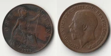 1917 Great Britain 1 penny coin