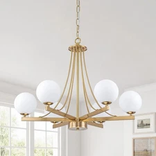 Kunlinzhu Mid Century Modern Gold Chandelier for Dining Room with 6 Frosted G...