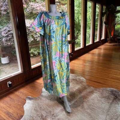Vintage 1970s Sears Mumu Kaftan Sleep Dress Floral Nightgown Loungewear 3XL