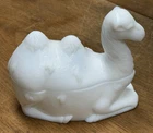 Vintage Milk Glass Covered Animal Dish with Lid 6" Pressed Glass CAMEL Box & Lid