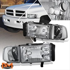 For 94-02 Dodge Ram 1500-3500 Chrome Housing Headlight Clear Corner Signal Lamps