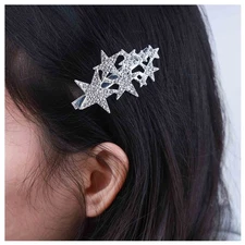 Silver Rhinestone Star Hair Barrette, Crystal, Wedding, Cluster, Head Clip