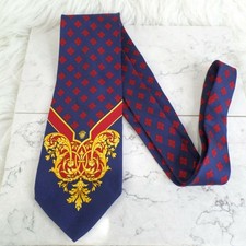 GIANNI VERSACE VINTAGE '90s MEDUSA BAROQUE Diamond TIE Navy Blue Red ITALY