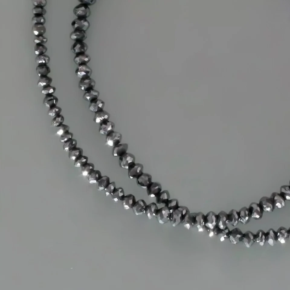 "Collar de cuentas de diamantes negros naturales de 4 mm certificado de 20"" - idea de regalo de boda" Foto 3 de 4