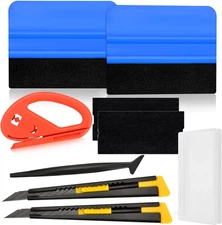 Car Window Tint Kit Vinyl Wrap Tool Kit with Felt Squeegee Utility Knife Blue
