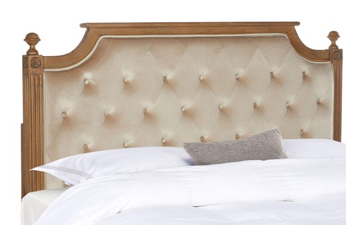Home Collection Tufted Velvet Headboard, QUEEN, Beige/Rustic Oak - Picture 4 of 7