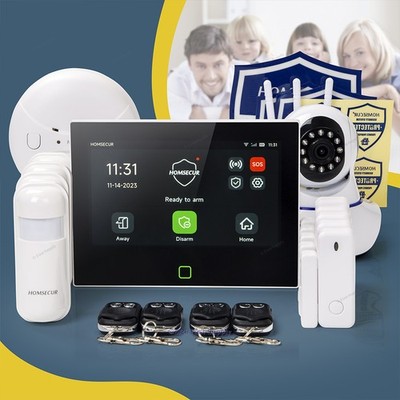 HOMSECUR Wireless WIFI 4G LCD Home Security 7'' Alarm System+PIR+5*Door Sensor