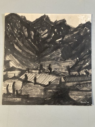 Très belle Peinture Gouache Papier 1950 Art Encre Montagne À Identifier Ancien - Photo 2/9
