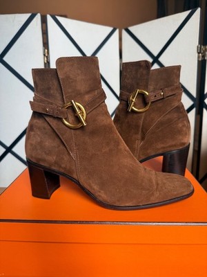 Brown Suede Hermes Ankle Boots
