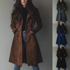 Women's Long Trench Coat - Casual Loose Fit Fall Winter Outerwear Jacket For Dai
