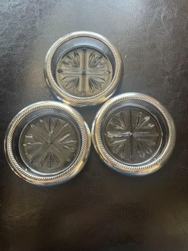 Juego de 3 posavasos vintage de plata esterlina y vidrio FB ROGERS - Imagen 8 de 8