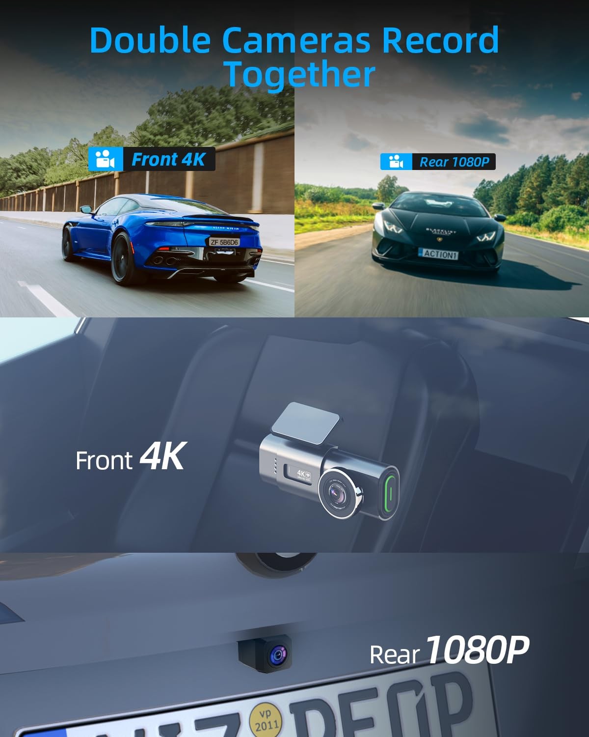 Dash Cam Auto Anteriore e Posteriore 4K Uhd 1080p con Scheda Sd 64G WIFI Dual - Miniatura 22