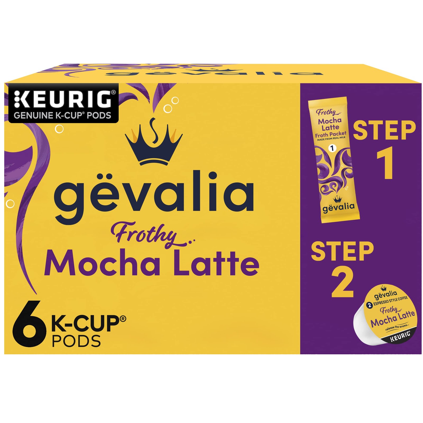 Gevalia Frothy 2-Step Mocha Latte Espresso Keurig K-Cup® Coffee Pods & Froth