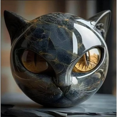 Luxury Black Cat Stone Sculpture Resin Ornament Elegant for Desktop Home Decor