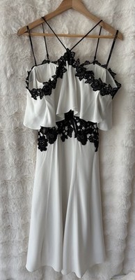 KAREN MILLEN White Black Lace Off The Shoulder A Line Dress Size 8 BNWT
