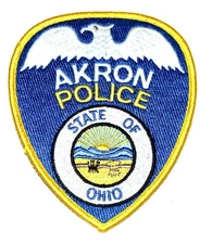 AKRON OHIO OH Police Patch STATE SEAL SUNRISE MOUNTAINS RIVER 2D