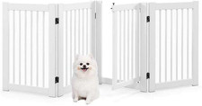 207 X 77 Cm Freestanding Pet Gate, 4 Panel Retractable Wooden Folding Dog Fence