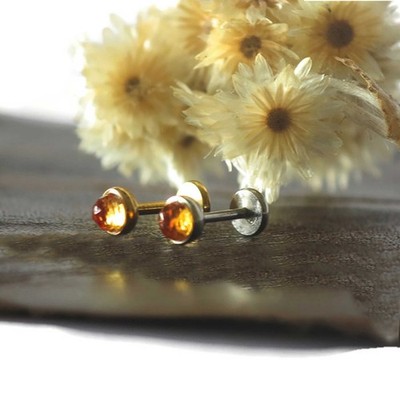 18g Tiny Genuine Gem Golden Citrine Titanium Threadless Flat Back Handmade in US
