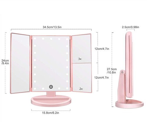 Tri-fold Lighted Vanity Makeup Mirror with 3x/2x Magnification,21 LED Lights ... - Picture 4 of 7