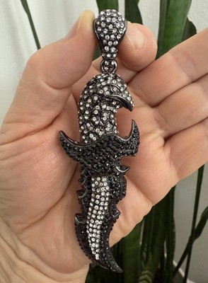 3D Hip Hop Iced Out Black Eagle Dagger  Charm Pendant