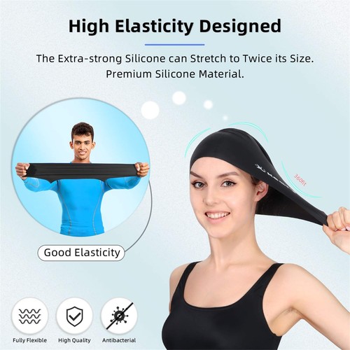 Confezione 2 Cuffia Nuoto Silicone per Capelli Lunghi Donna Ragazza Uomo Impermeabile Bagno Piscina... - Foto 3 di 7