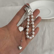 Elegant String of Pearls Hearts Floral Keychain Bag Charm Valentine's Day Gift