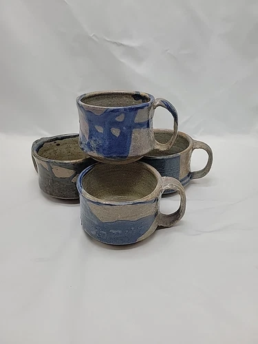 4 Student Art Pottery Mugs Coffee Hot Tea Glazed Hand Thrown Signed Small
