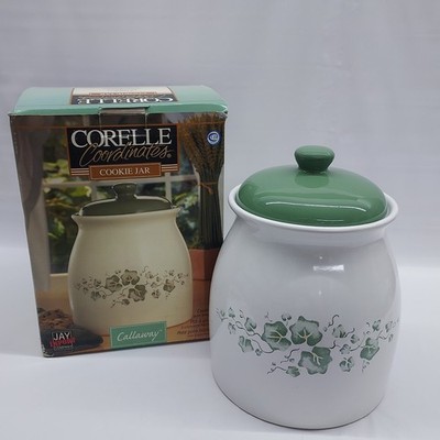 Vtg Corelle Coordinates  Jay Import Co CALLAWAY Green IVY 9.75'' Cookie Jar w/Box