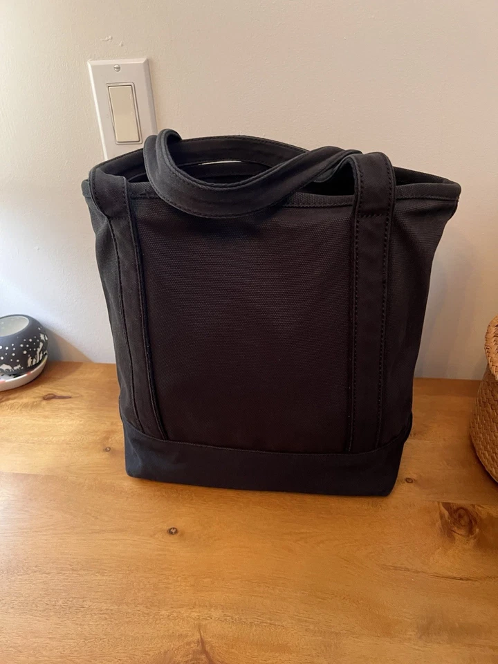 Bolso de Mano LANDS' END *Negro Abierto* 100% Algodón Lona Mediano 17" Anx 6" Dx 131/2" H Foto 2 de 4