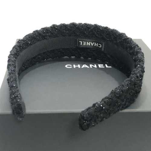 CHANEL Headband Hair band clip pin Barrette AUTH kenkenjp Gold tweed Black COCO - Picture 3 of 15