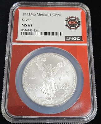 1993-Mo Mexico 1 oz Silver Libertad NGC MS67 EDC Red Core Label