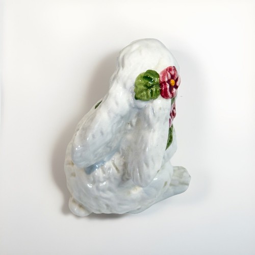 Vintage Easter Bunny Figurine with Flowers – White Glazed Rabbit - Picture 3 of 5