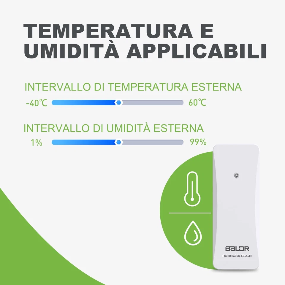 Sensore esterno per stazioni meteo, sensore wireless per temperatura e umidità a - Immagine 3 di 4