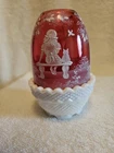 Fenton Cranberry & White - Girl Sitting on Bench - Fairy Lamp