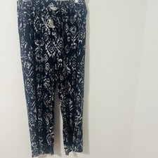 Cupio Women's XL All Over Print Pull On Wide Leg Pants Navy  White Relaxed NWT
