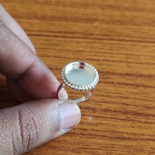 Solid 925 Sterling Silver Beaded Bezel Ring Blank 10mm DIY Jewelry Blank Ring