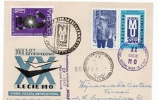 Poland-17th post war Glider Mail'Bocian'-Comm Express P/card &Cancel +vignette