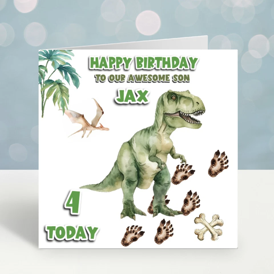 OPALDESIGNS Personalised Dinosaur T-Rex Birthday Card Son Grandson Boys Nephew Friend